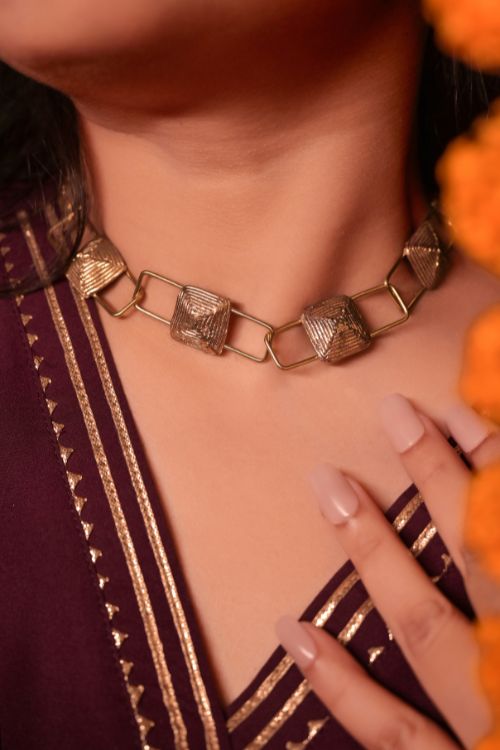Dokra square choker necklace