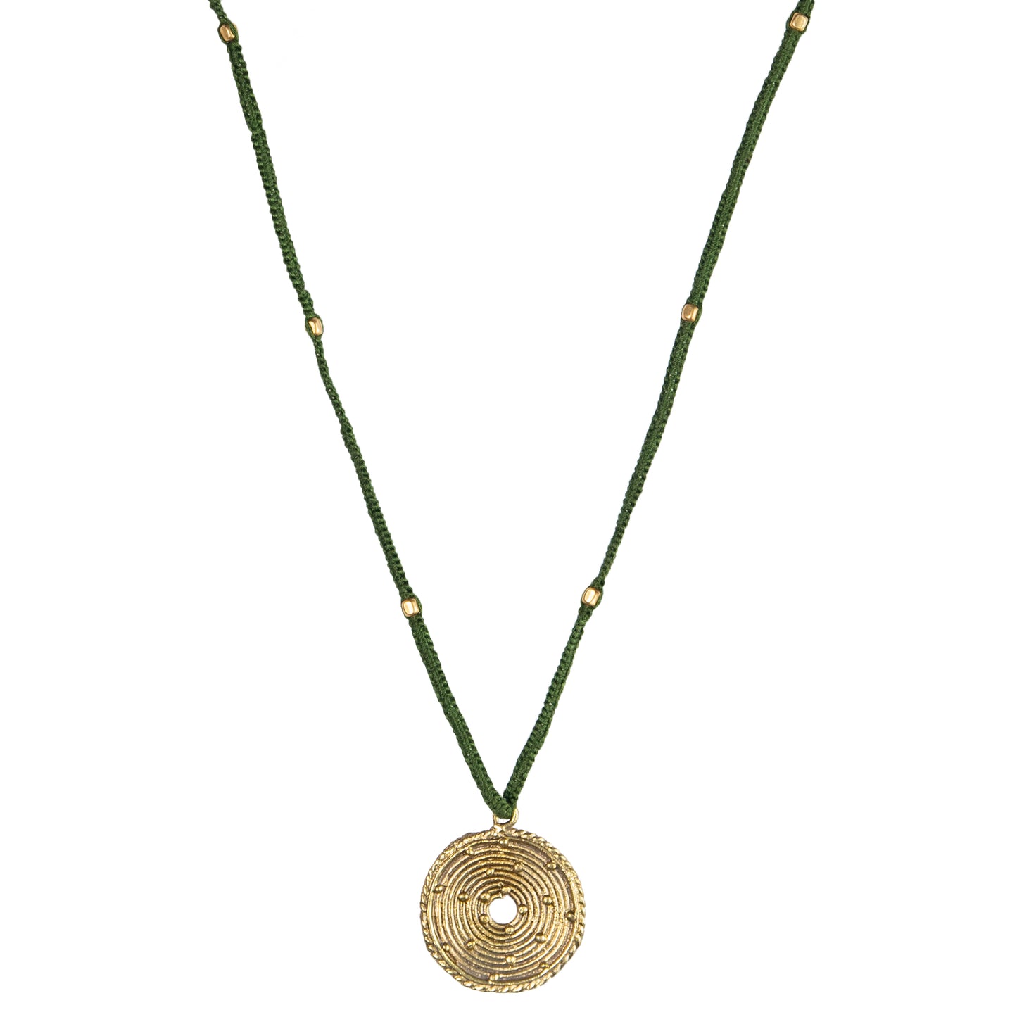 Green Long Circular Gold Pendant