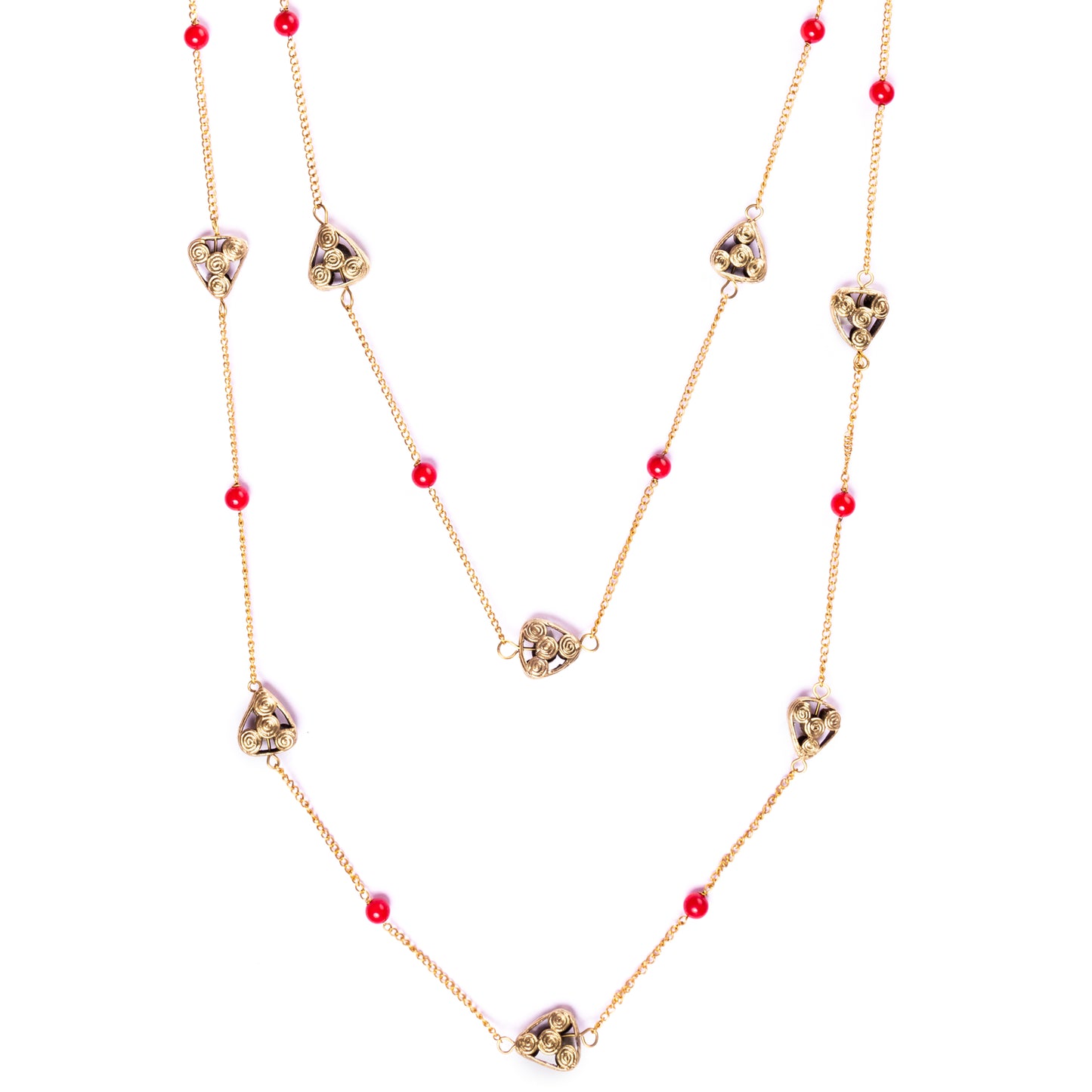 Gold Tone Necklace with Corals CD1943b