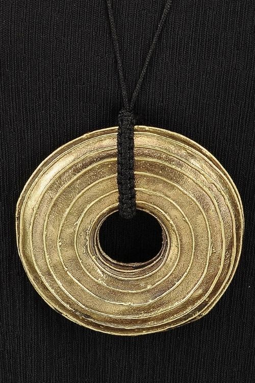 Black Gold Tone Circle Big Brass Pendant Necklace  G2