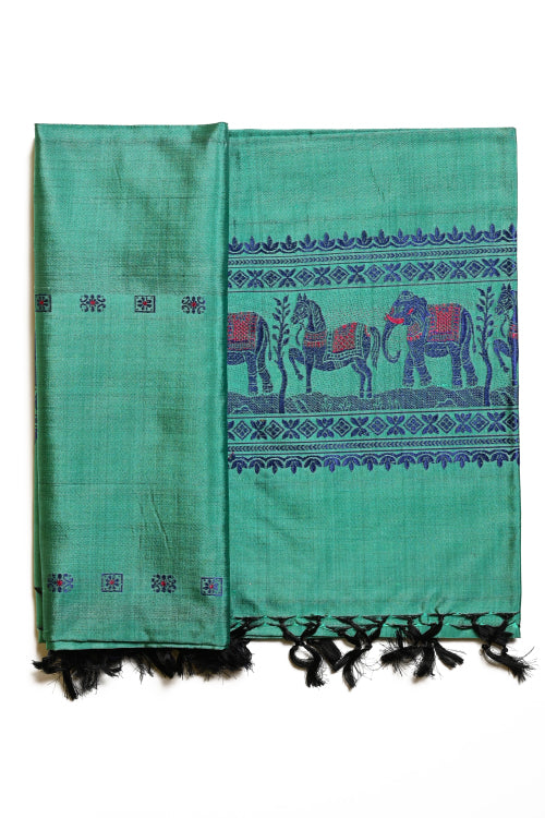 Miharu Sea Green Handwoven Pure Silk Baluchari Dupatta