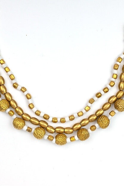 Miharu White Gold Tone Dokra Layered Necklace
