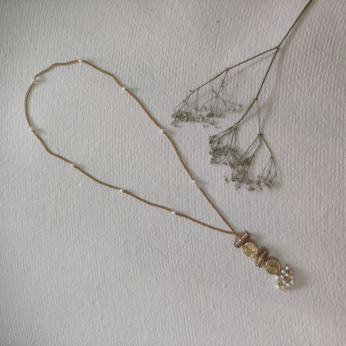 Miharu Carnation Charm Brass Necklace