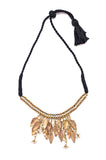 Miharu Dokra Leaf Pearl Dangling Adjustable Necklace