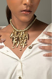 Miharu Dokra Leaf Pearl Dangling Adjustable Necklace