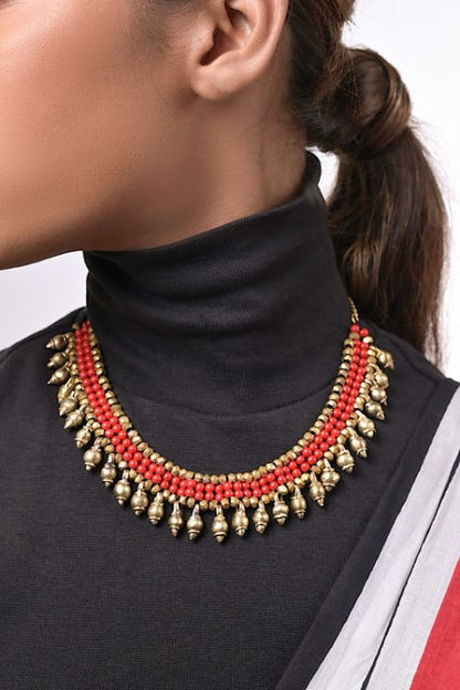 Women wearing Coral Beaded Antique Choker