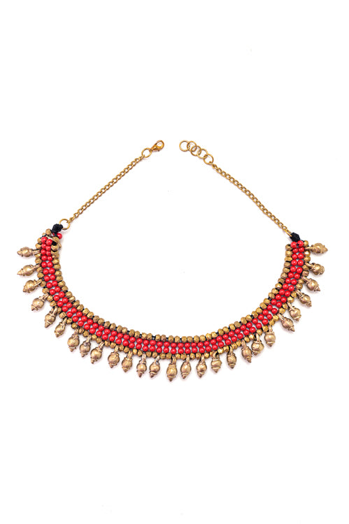 Dhokra necklace Coral Beaded Antique Choker