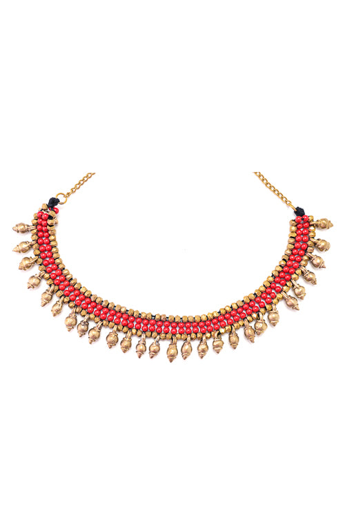 Brass Jewellery Coral Beaded Antique Choker