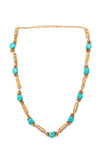 Miharu Long Turquoise Qubes Golden Beaded Necklace