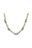 Miharu Long Turquoise Qubes Golden Beaded Necklace