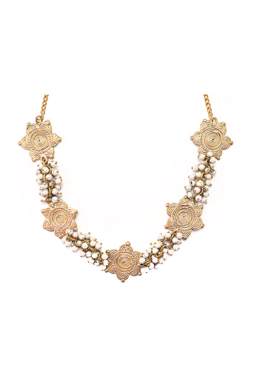Brass pieces beaded choker necklace