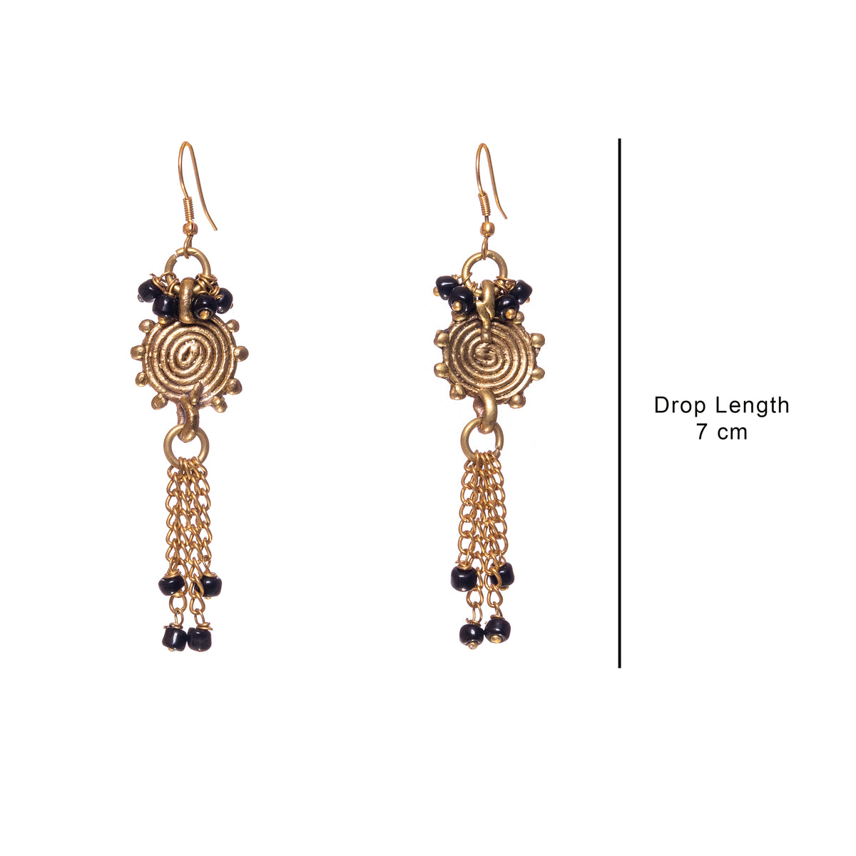 Brass Chain Black Beaded Earrings