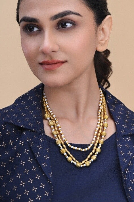 Miharu White Gold Tone Dokra Layered Necklace