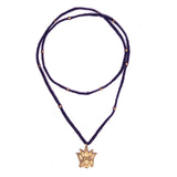Blue Gold Tone Lotus Pendant