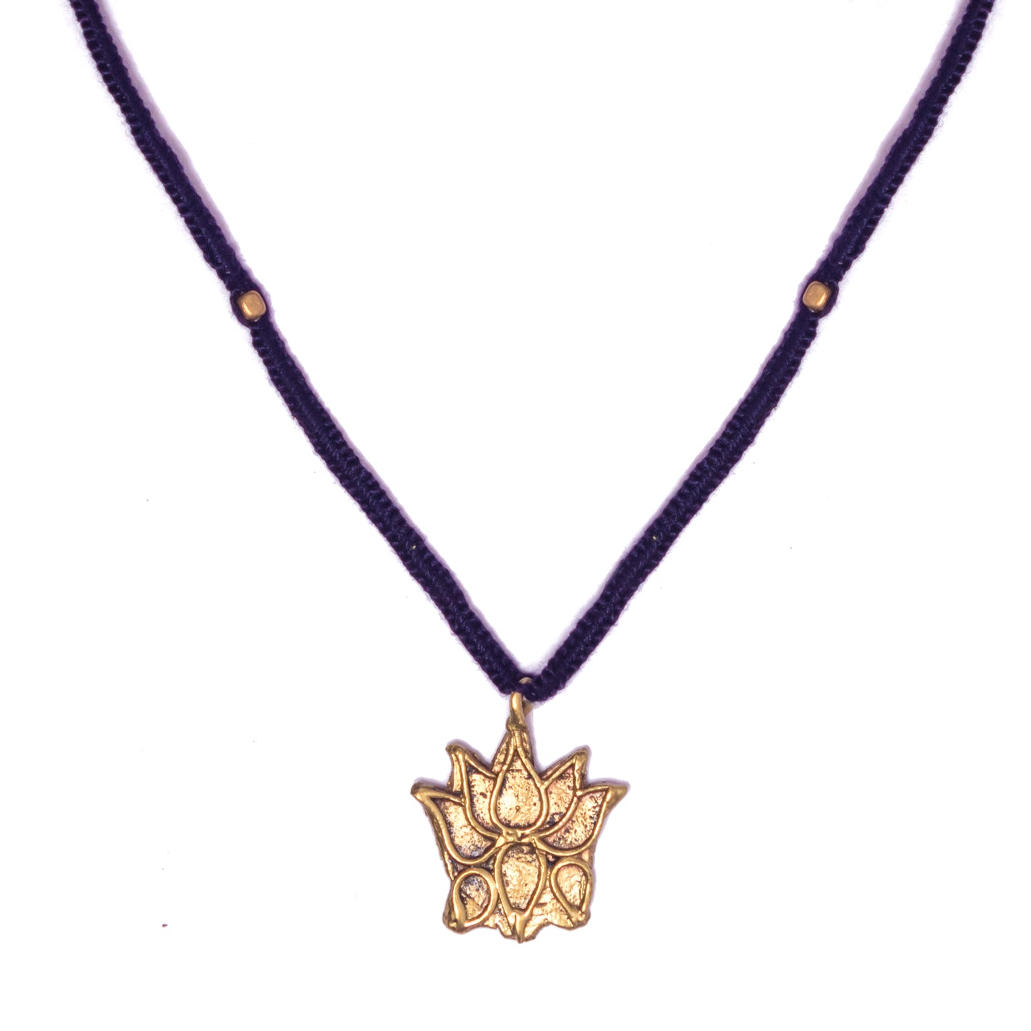 Blue Gold Tone Lotus Pendant