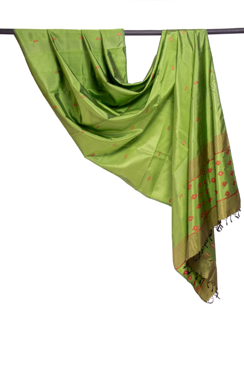Green Pure Silk Hand Loom Dupatta MIH06