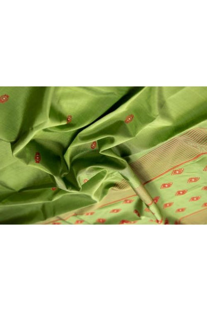 Green Pure Silk Hand Loom Dupatta MIH06