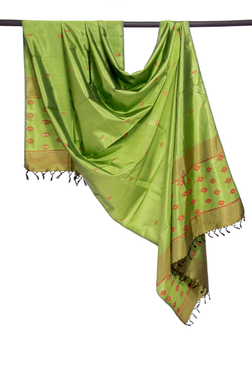 Green Pure Silk Hand Loom Dupatta MIH06