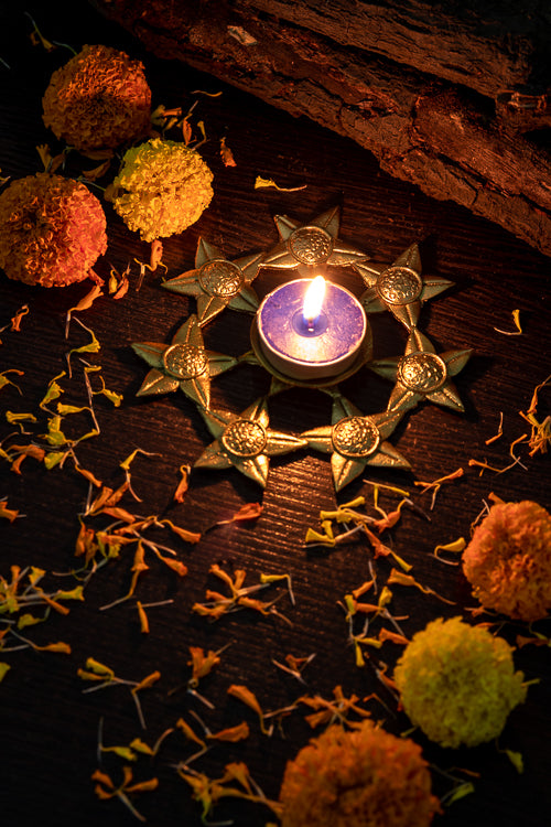 Dhokra Floral Candle Stand