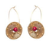 Gold and Red Circle Brass Dangling Earrings DEr35