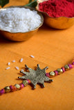 Miharu Handmade Dokra Pink- Orange Thread Rakhi Reusable Choker* Lotus (RH013)