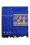 Royal Blue Pure Silk Hand woven Dupatta (MIH091)