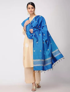 Royal Blue Pure Silk Hand woven Dupatta MIH045