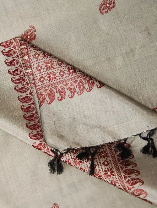 Ash Brown Pure Silk Hand woven Dupatta (MIH046)