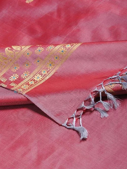 Light Maroon Pure Silk Hand woven Dupatta MIH050