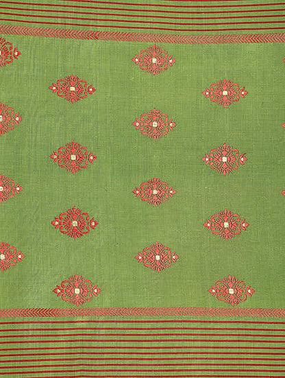 Green Pure Silk Hand Loom Dupatta MIH06