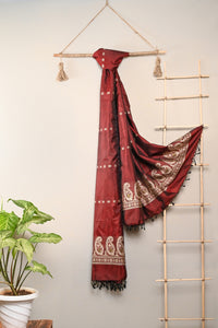 Maroon Pure Silk Hand woven Dupatta (MIH092)