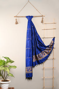 Royal Blue Pure Silk Hand woven Dupatta (MIH091)