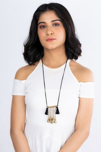 Black Gold Tone Dokra Necklace with Tassels