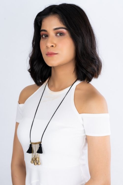 Black Gold Tone Dokra Necklace with Tassels
