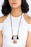 Black Gold Tone Dokra Necklace with Tassels