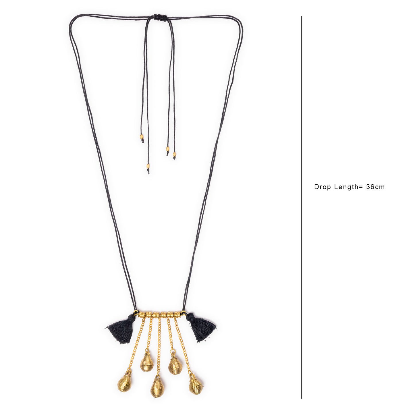 Black Gold Tone Dokra Necklace with Tassels