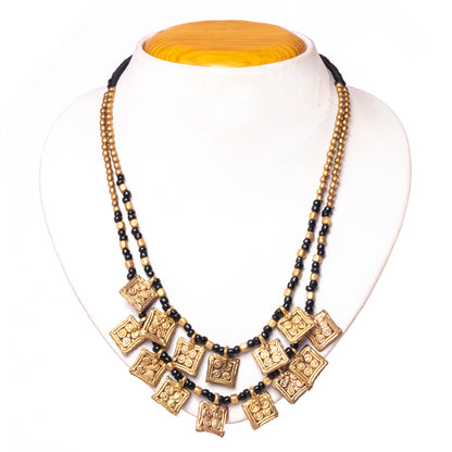 Gold Tone Beaded Brass Choker Necklace