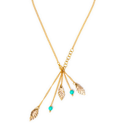 Handcrafted Gold Chain with Brass Leaf Pendant (Light Green)