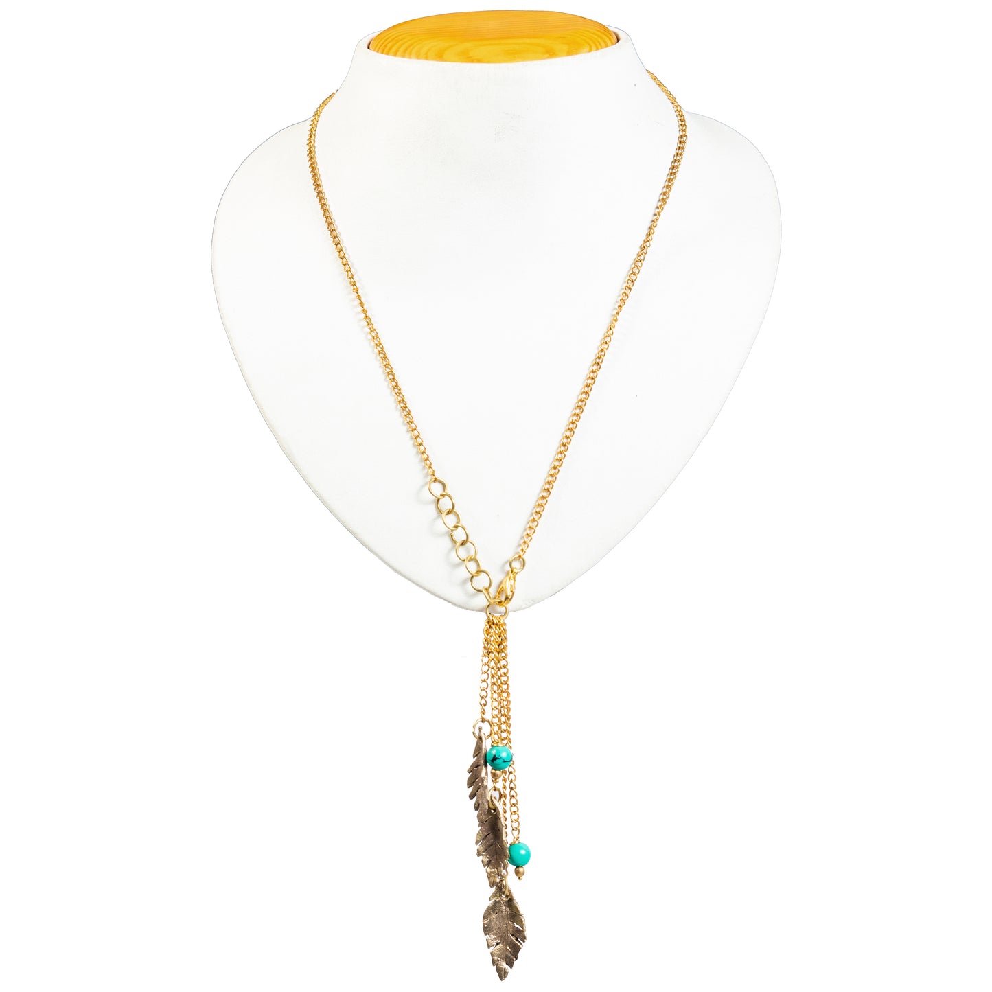 Handcrafted Gold Chain with Brass Leaf Pendant (Light Green)