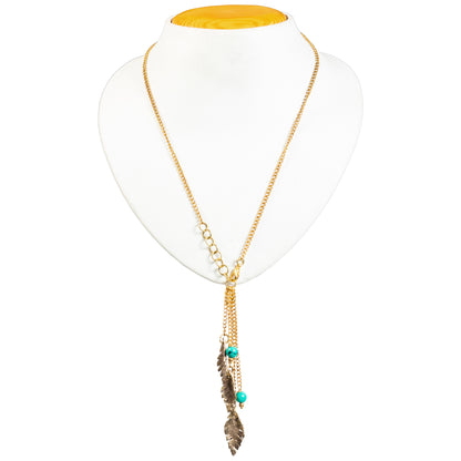 Handcrafted Gold Chain with Brass Leaf Pendant (Light Green)