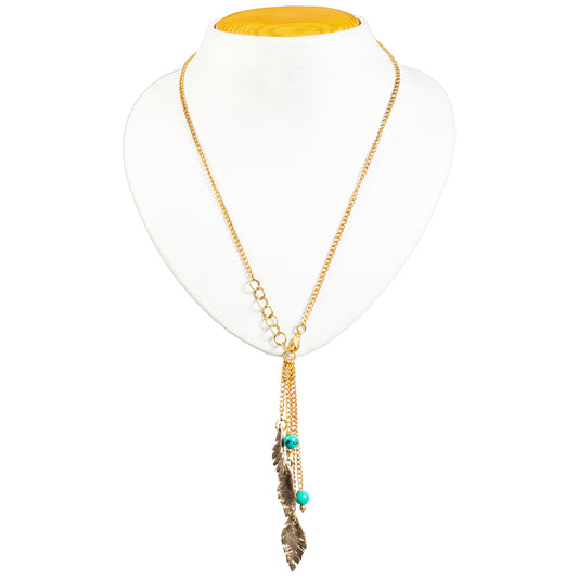 Handcrafted Gold Chain with Brass Leaf Pendant (Light Green)