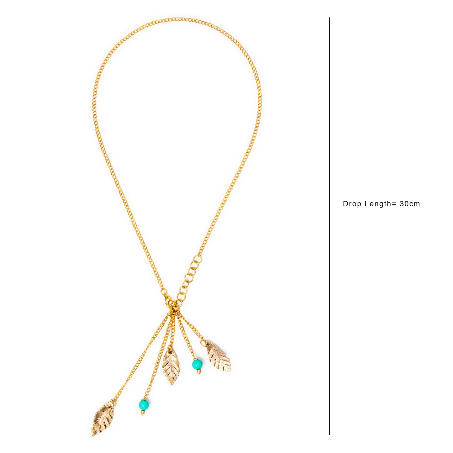 Handcrafted Gold Chain with Brass Leaf Pendant (Light Green)