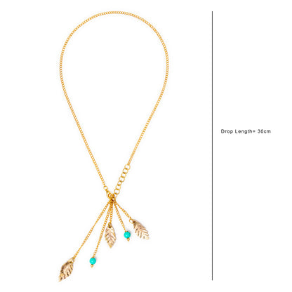 Handcrafted Gold Chain with Brass Leaf Pendant (Light Green)