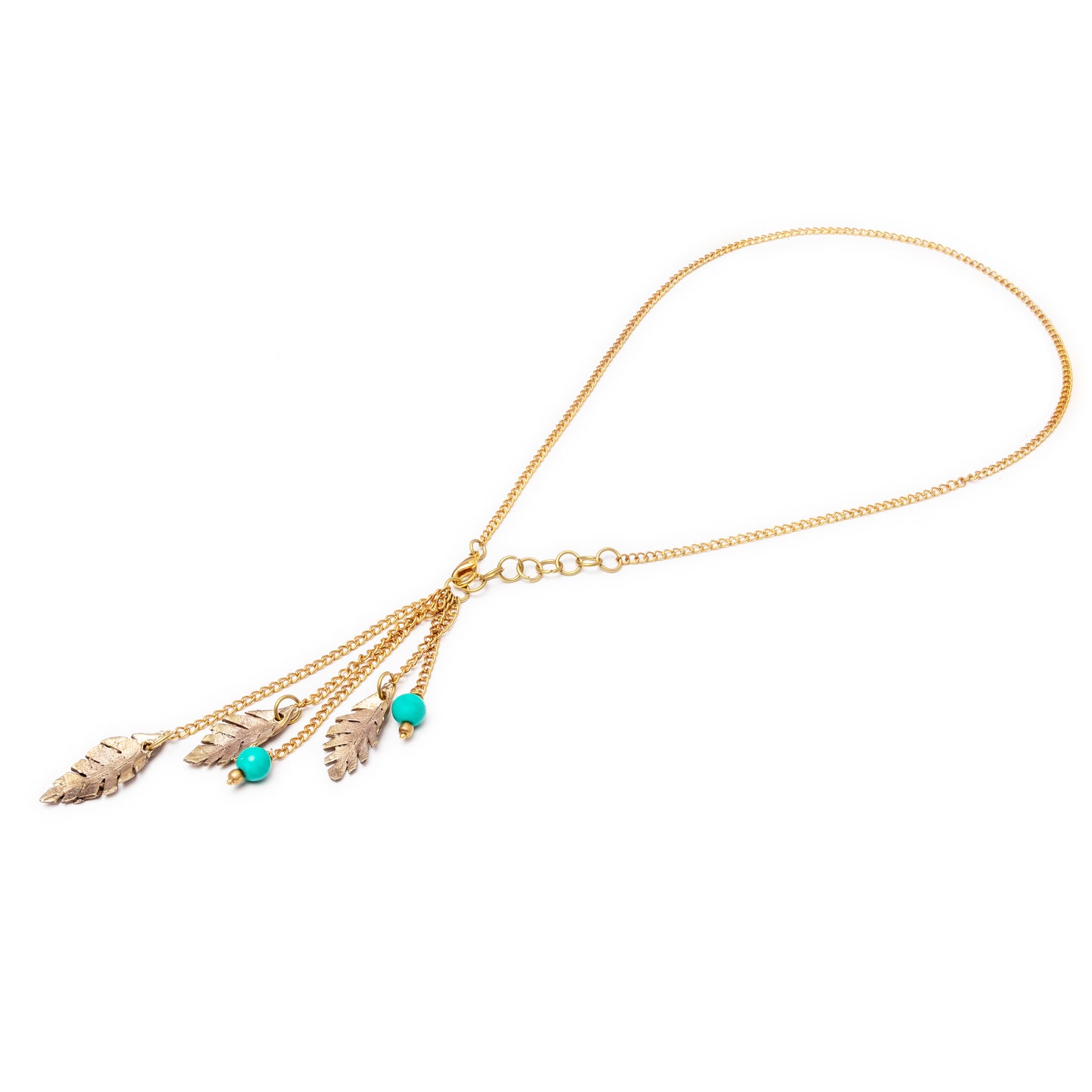 Handcrafted Gold Chain with Brass Leaf Pendant (Light Green)
