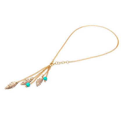 Handcrafted Gold Chain with Brass Leaf Pendant (Light Green)