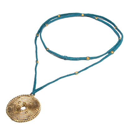 Blue Long Circular Gold Pendant