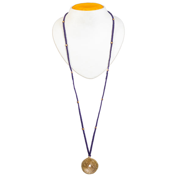 Dark Blue Long Circular Gold Pendant