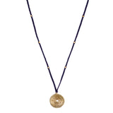 Dark Blue Long Circular Gold Pendant