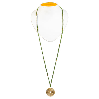 Green Long Circular Gold Pendant