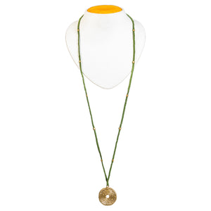 Green Long Circular Gold Pendant